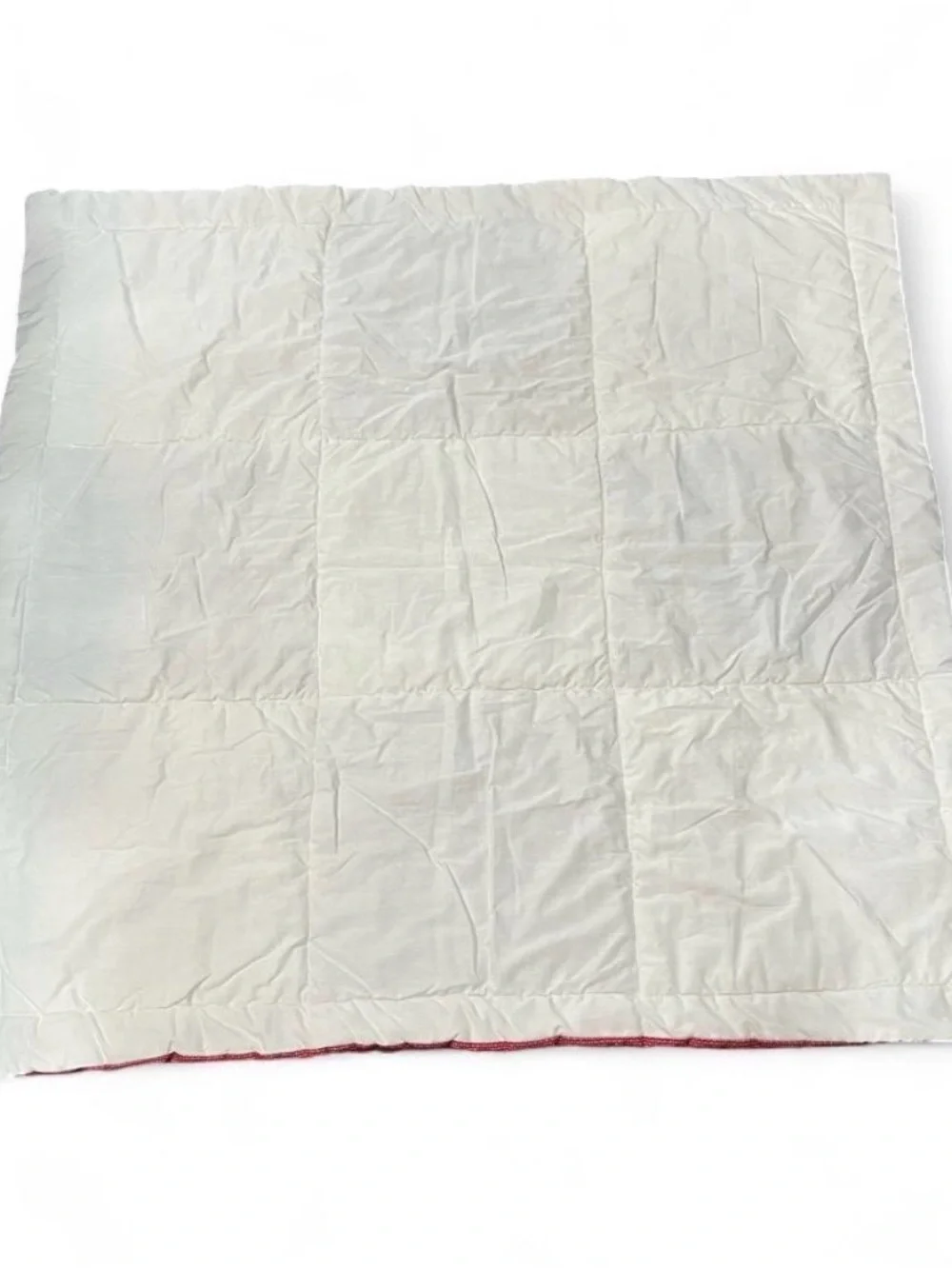 Handmade Machine Sewn White and Deep Red Patchwork Quilt